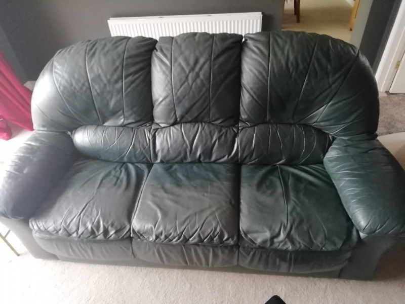Green leather sofa